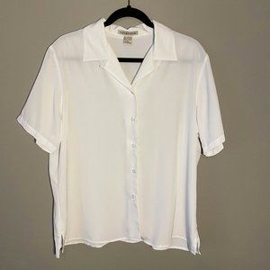 Vintage White Sheer Short Sleeve Button Up Shirt Sheer Plus Size XL